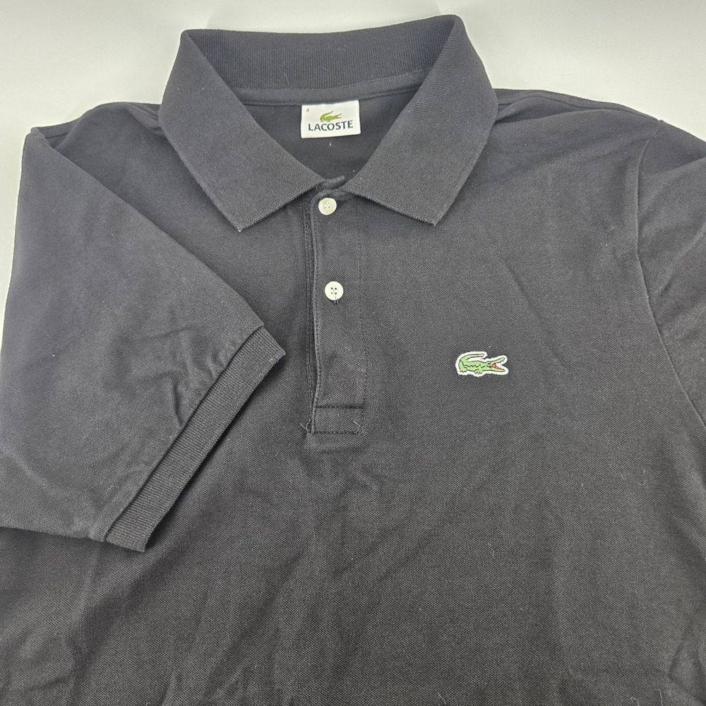 Lacoste Mens Black Short Sleeve Pique Polo Shirt Size 4 F4811 Stretch Cotton